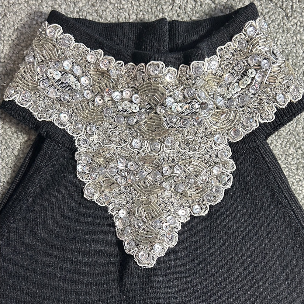 INC Elegant Black Sleeveless Mock Turtleneck Sweater Top, Silver Embellishments